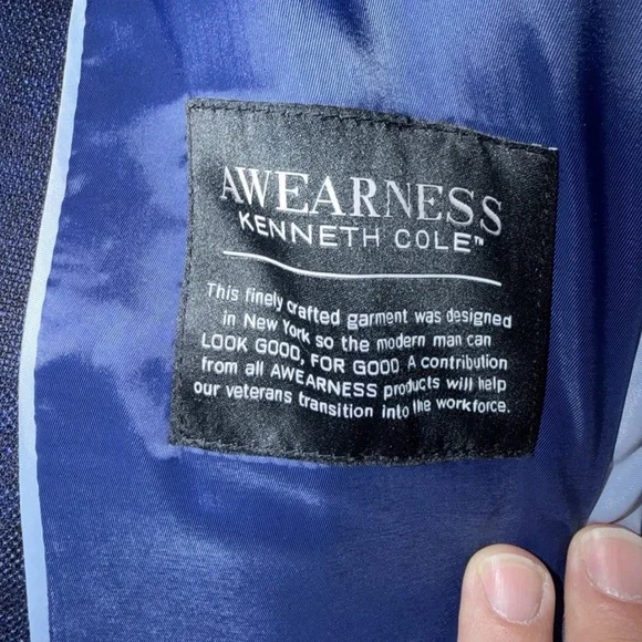 NWT KENNETH COLE CHILLFLEX BLUE CHECK HALF LINED PEAK LAPEL BLAZER 48R - Picture 8 of 13